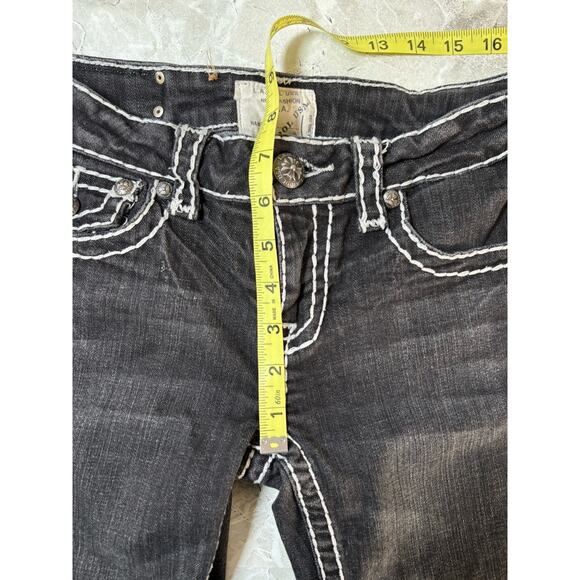 LA IDOL EMBELLISHED BLACK SKINNY JEANS SZ 5 Thick White Stitch Low Rise‎ - Picture 10 of 11